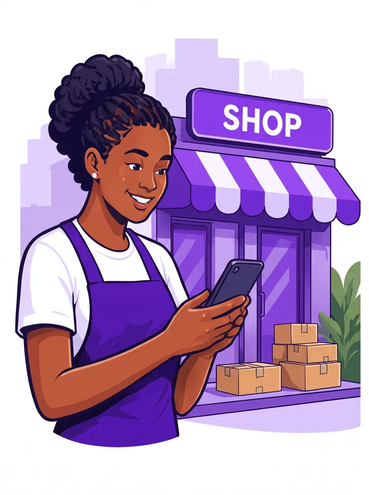 A shop owner booking a Tumira delivery on her phone